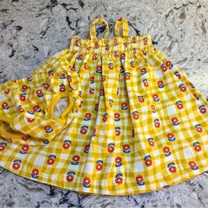 Hanna Andersson Gold Gingham Floral Dress with Bloomers